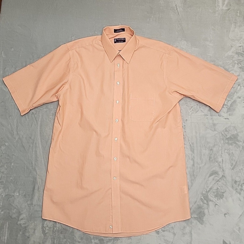 Stafford Performance The Super Shirt Men 17 X-Tall Orange Short Sleeve Button Up